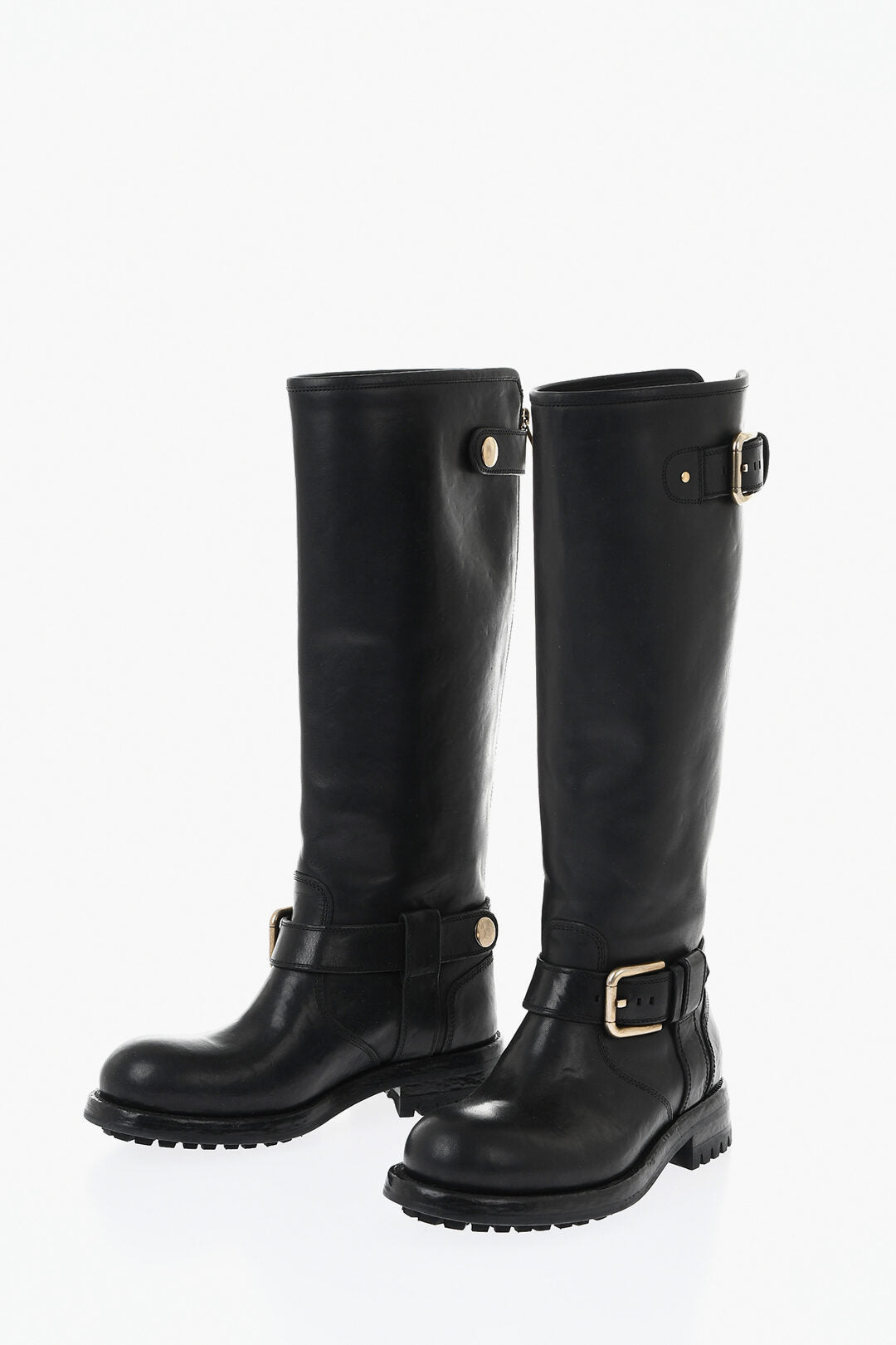 Dolce & Gabbana 1500~Leather Biker Boots with Gold Buckles