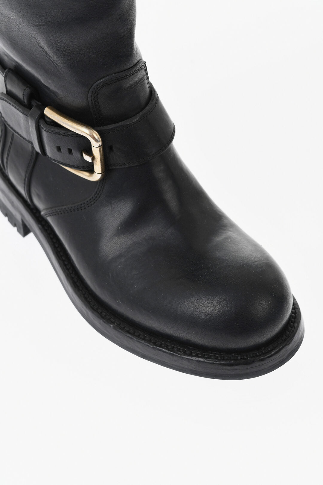 Dolce & Gabbana 1500~Leather Biker Boots with Gold Buckles, view 2