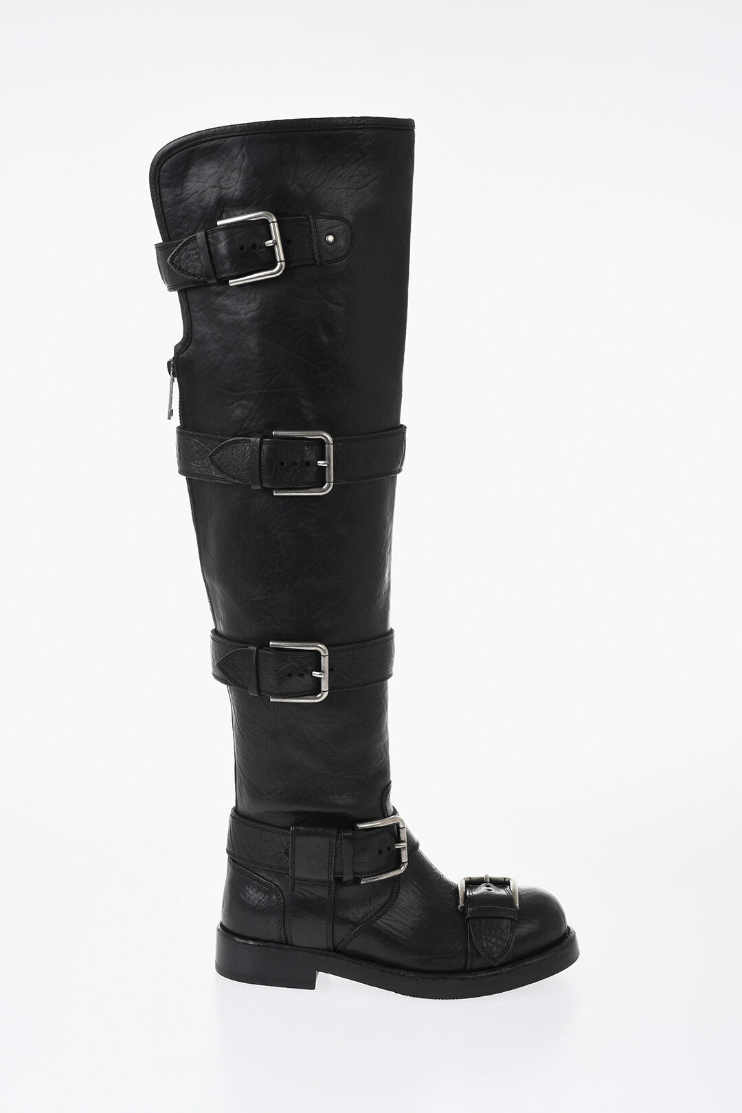 Dolce & Gabbana 1500~Leather Biker Boots with Silver Buckles, view 2