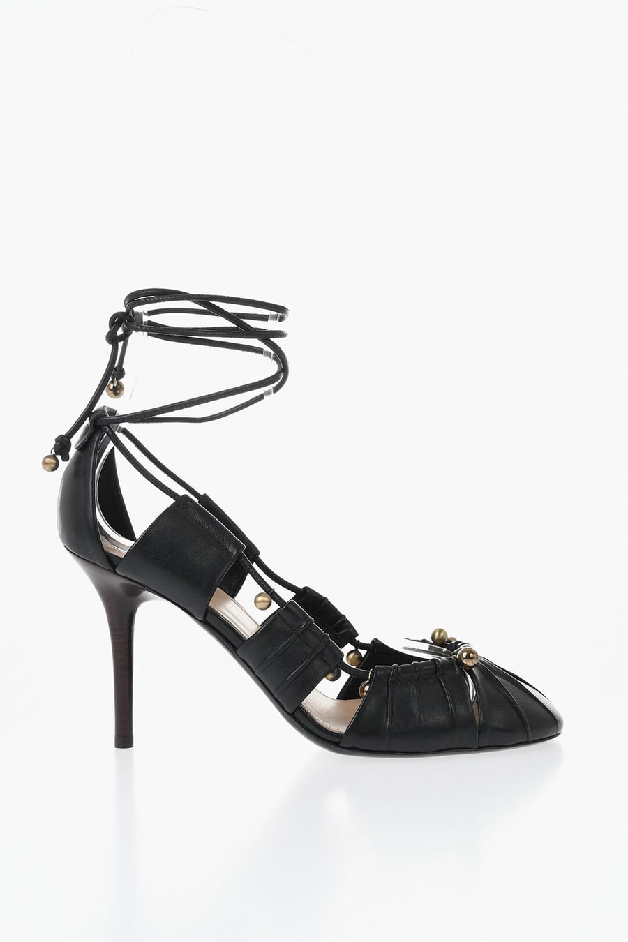 Chloé 1500~Leather Lace-Up Pumps With Gold Details, 9.5cm Heel