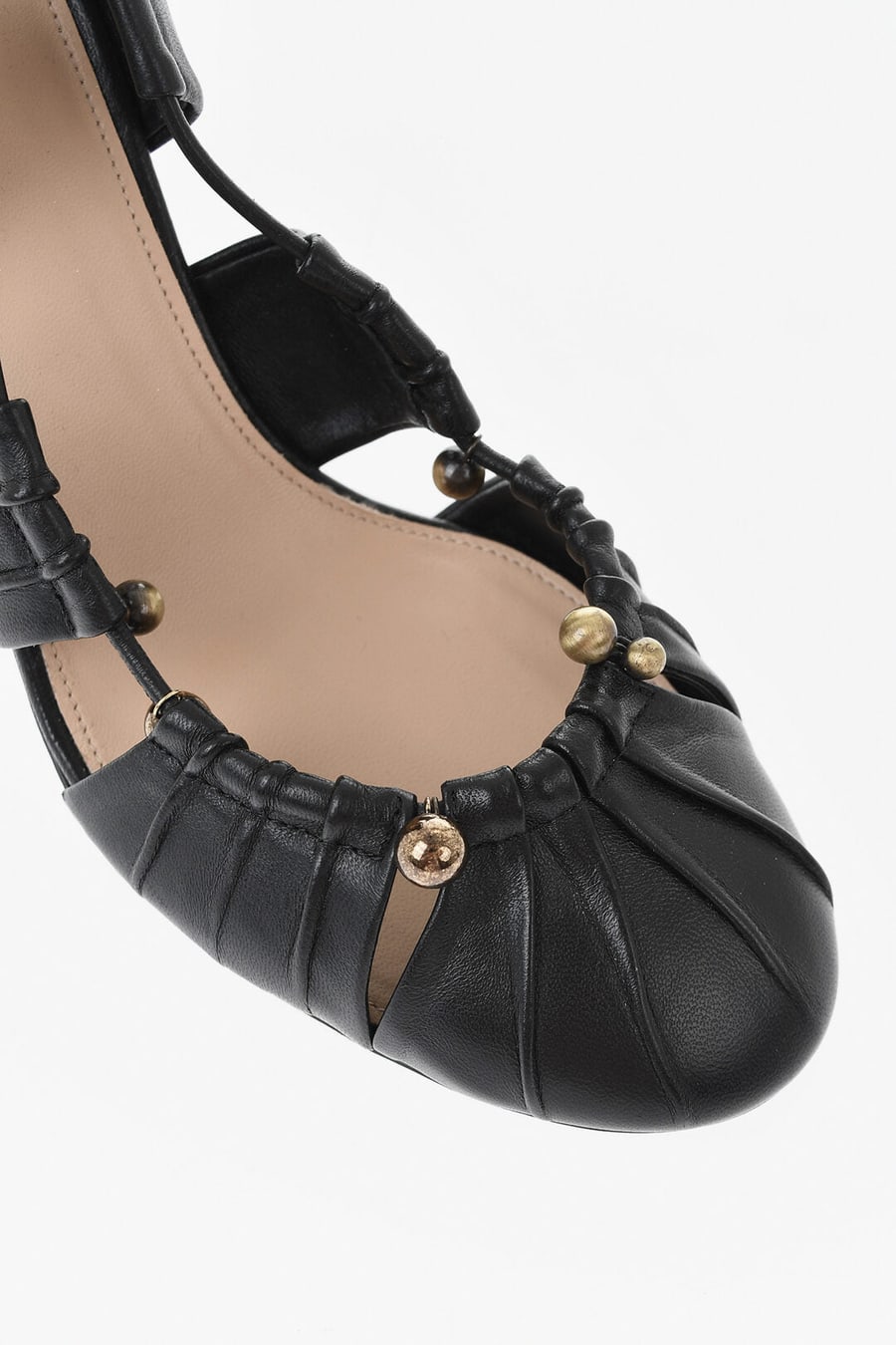 Chloé 1500~Leather Lace-Up Pumps With Gold Details, 9.5cm Heel, view 2
