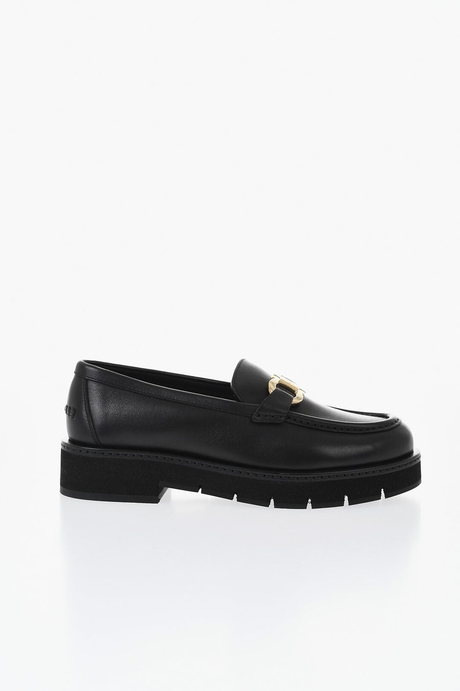 Ferragamo 0003~Leather Loafers MARYAN LUG With Gold Gancini Detail, view 3