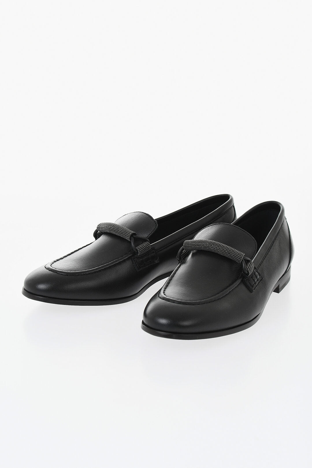 Brunello Cucinelli 1500~Leather Loafers with Rhinestone Detail