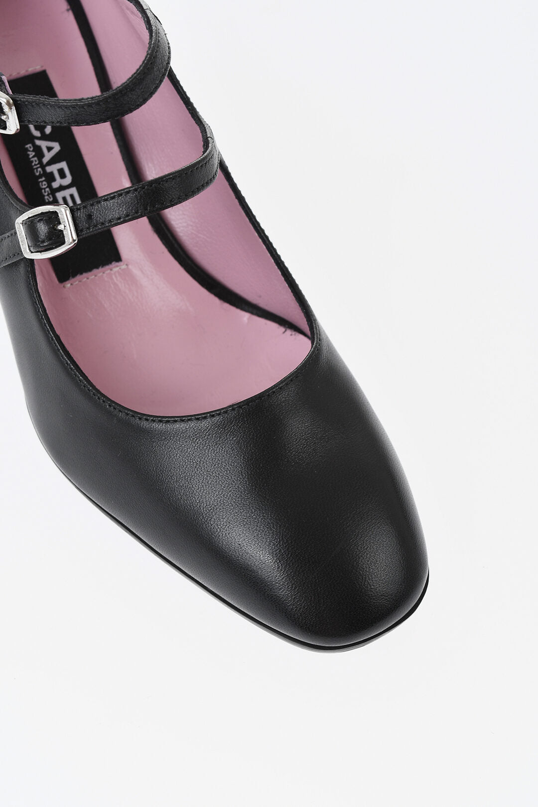 Carel Paris 1500~Leather Mary Jane Pumps ALICE 22 with Double Silver Buckle 7cm Heel, view 2