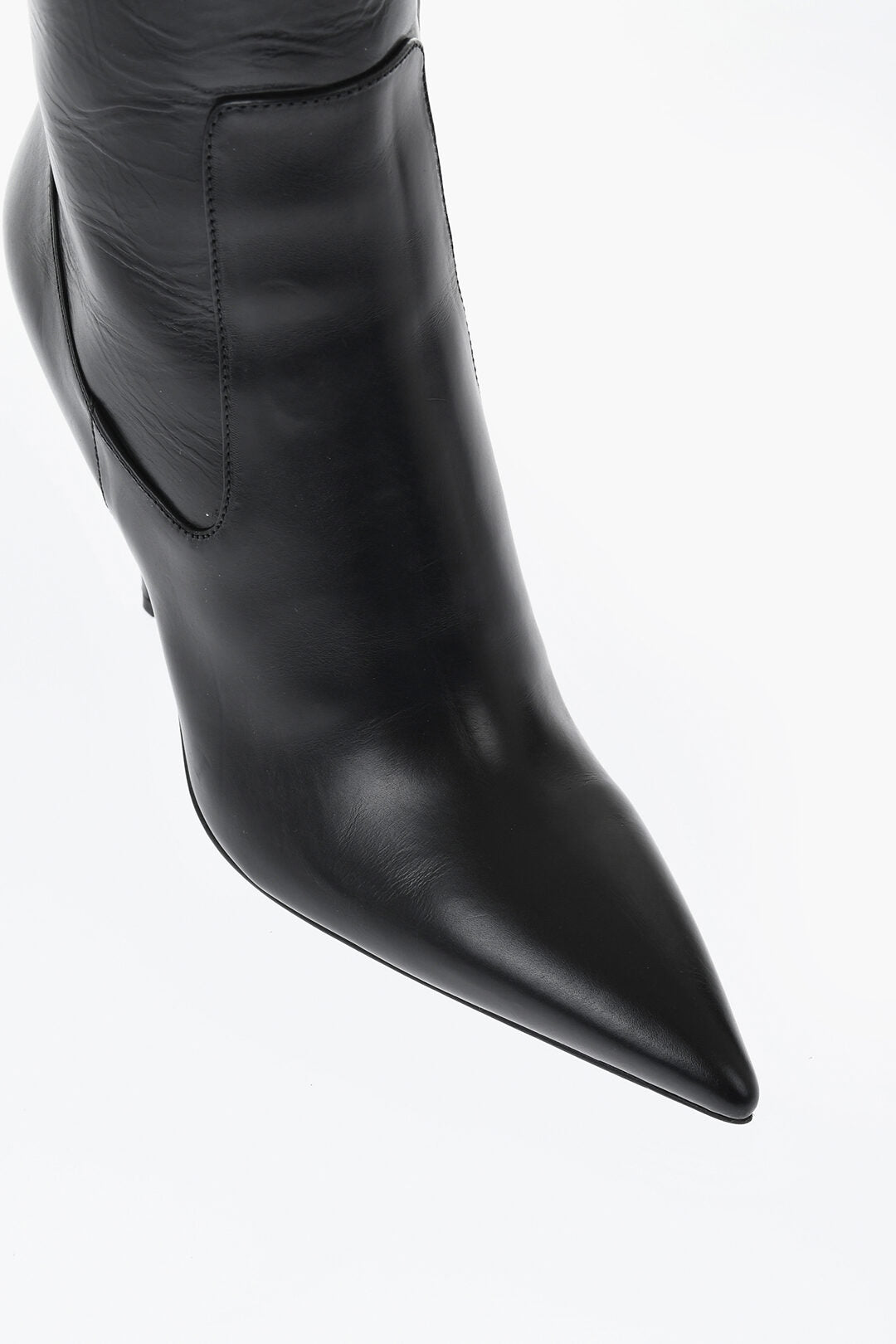 Dsquared2 1500~Leather Point-Toe Ankle Boots with Side Zip, 11cm Heel