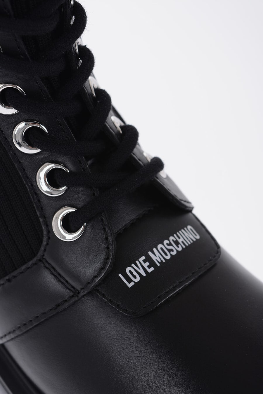 Moschino 1500~LOVE Leather and Fabric Combat Boots with Contrasting Details, view 4