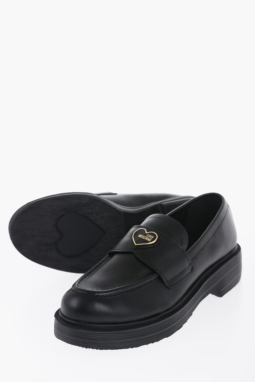 Moschino 1500~LOVE Leather Loafers with Heart-Shaped Detail
