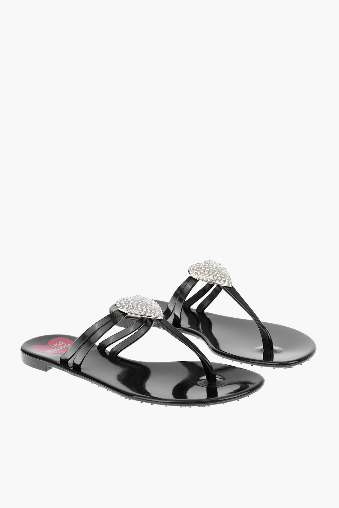 Moschino 1500~LOVE Rubber Flip-Flop Sandals with Heart Detail