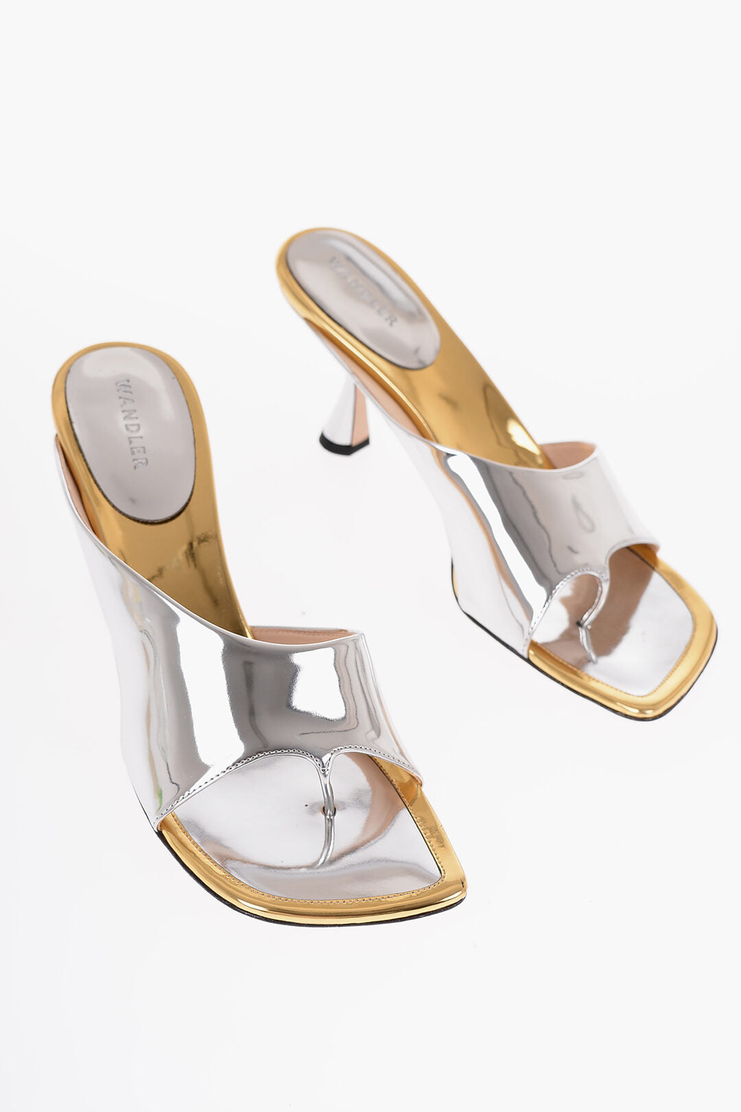 Wandler 1500~Mirrored Effect Leather JULIO Thong Sandals with Spool Heel 9cm