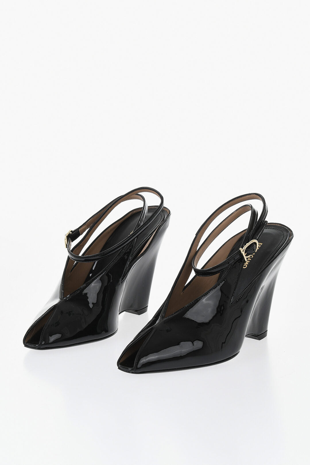 Ferragamo 1500~Open-Toe Patent Leather Sandals ARCADIA With 12cm Wedge