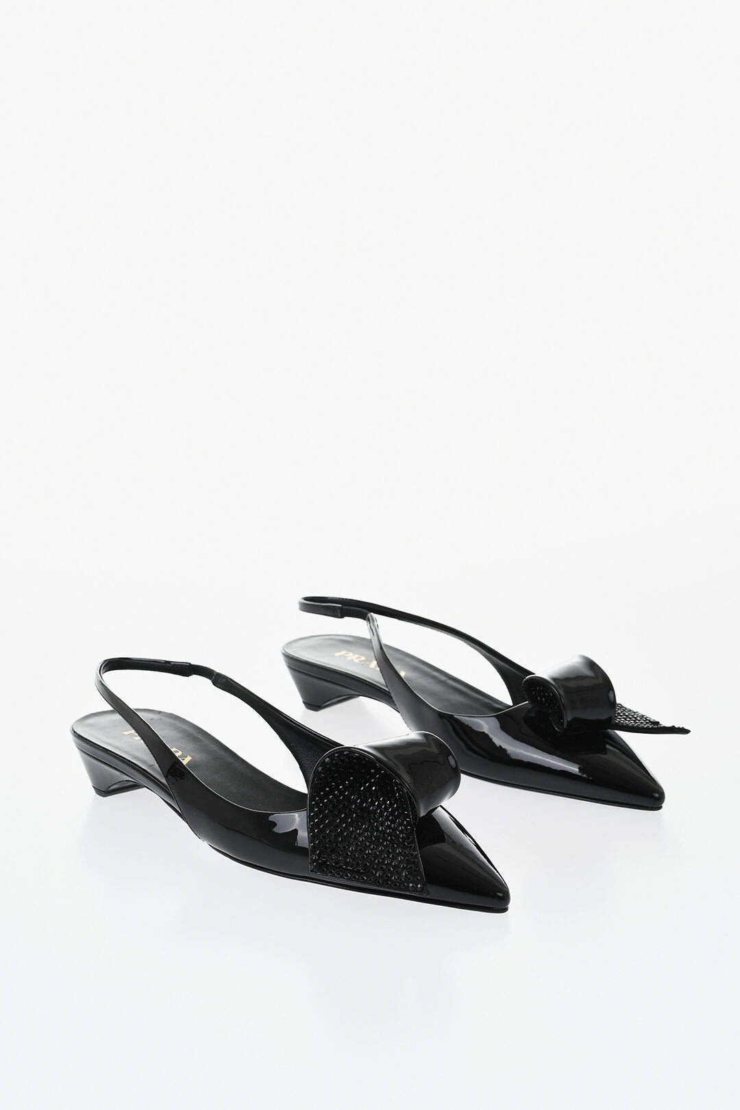 Prada 1500~Patent Ballet Flats with 6cm Rigid Rhinestone Detail