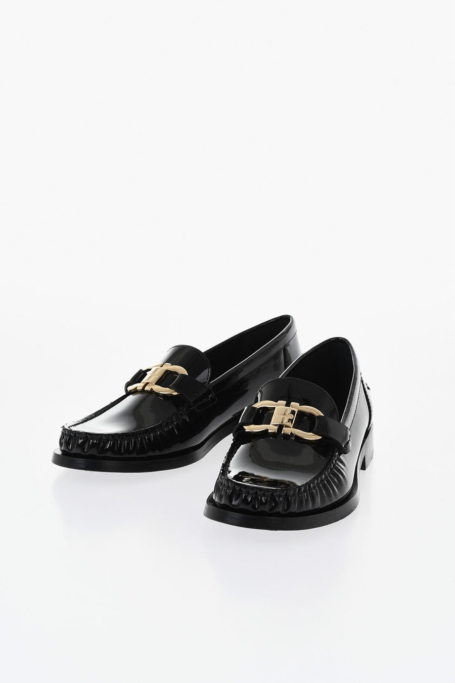 Ferragamo 0003~Patent Leather Loafers MARYAN with Gold Gancini Detail