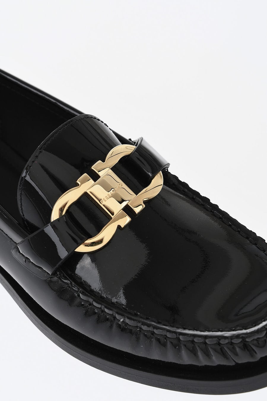 Ferragamo 0003~Patent Leather Loafers MARYAN with Gold Gancini Detail, view 4