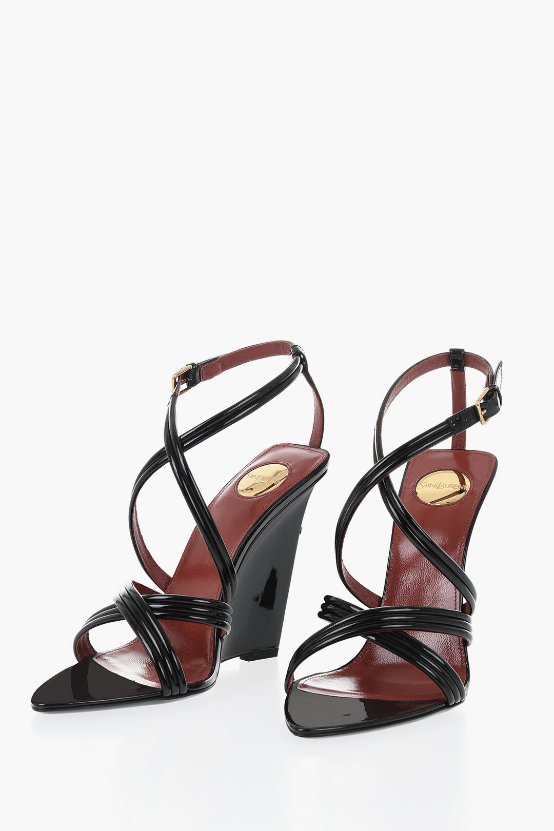 Saint Laurent 1500~Patent Leather Wedge Sandals with 11cm Heel