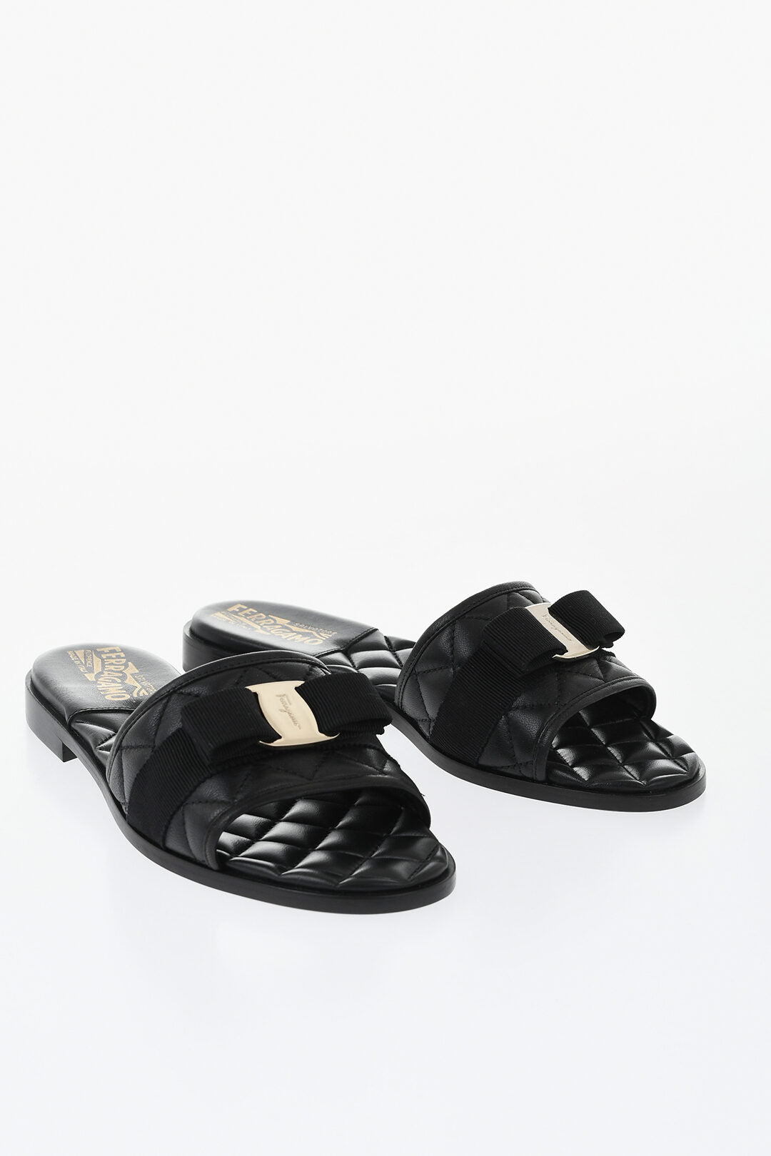 Ferragamo 1500~Quilted Leather Sandals LOVEC With Bow
