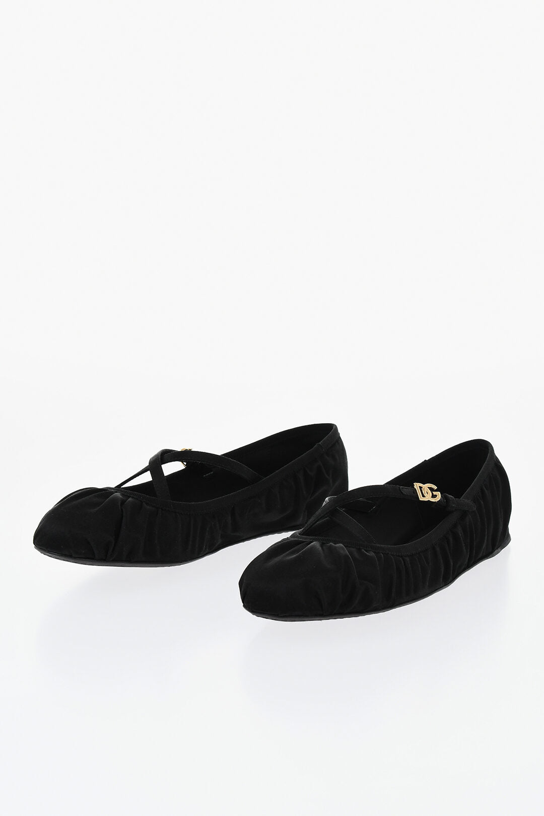Dolce & Gabbana 1500~Satin Ballet Flat with Crisscross Strap and Gold Monogram Buckle