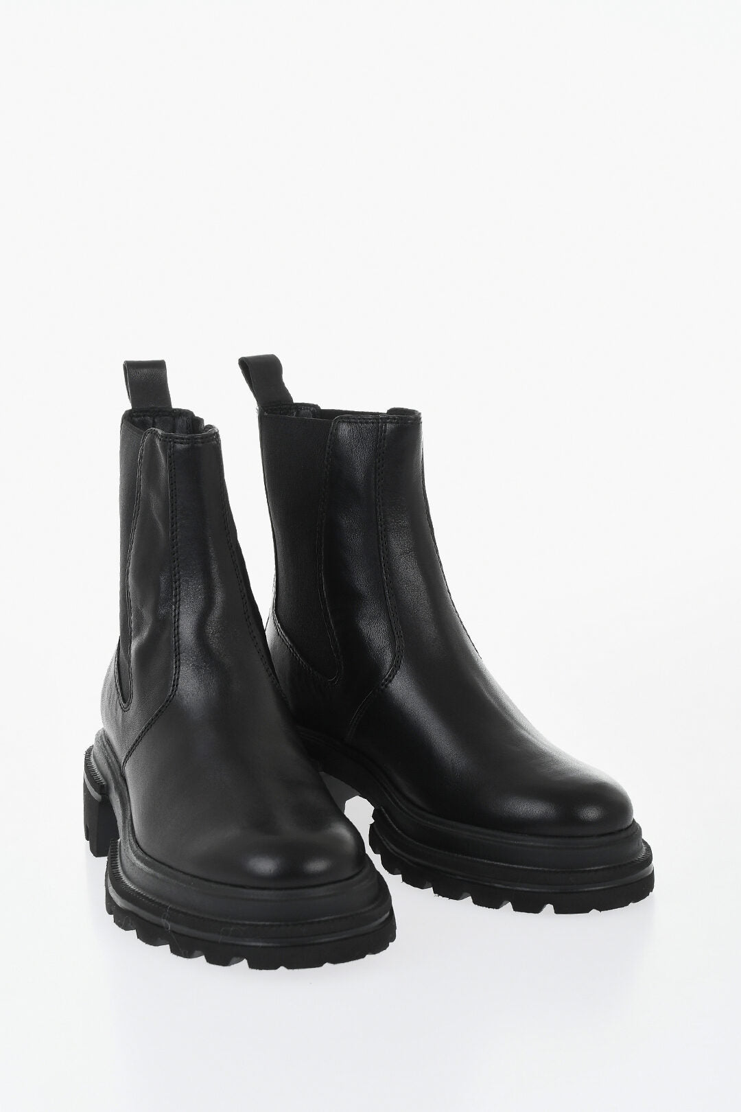 Hogan 1500~Solid-Color Leather Chelsea Ankle Boots with Lug Sole
