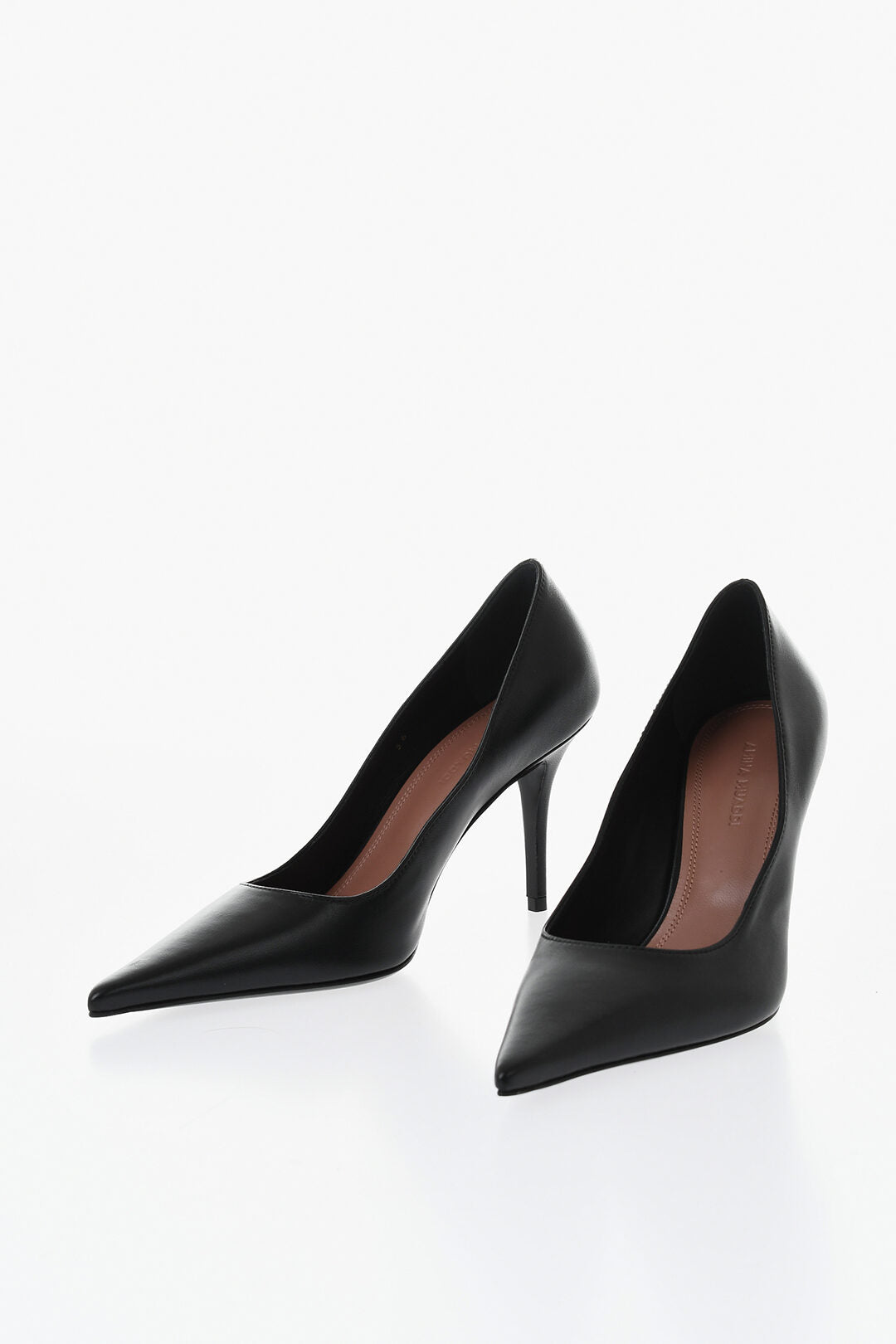 Amina Muaddi 1500~Solid-Color Leather Pumps BARBARA, 9 cm Heel