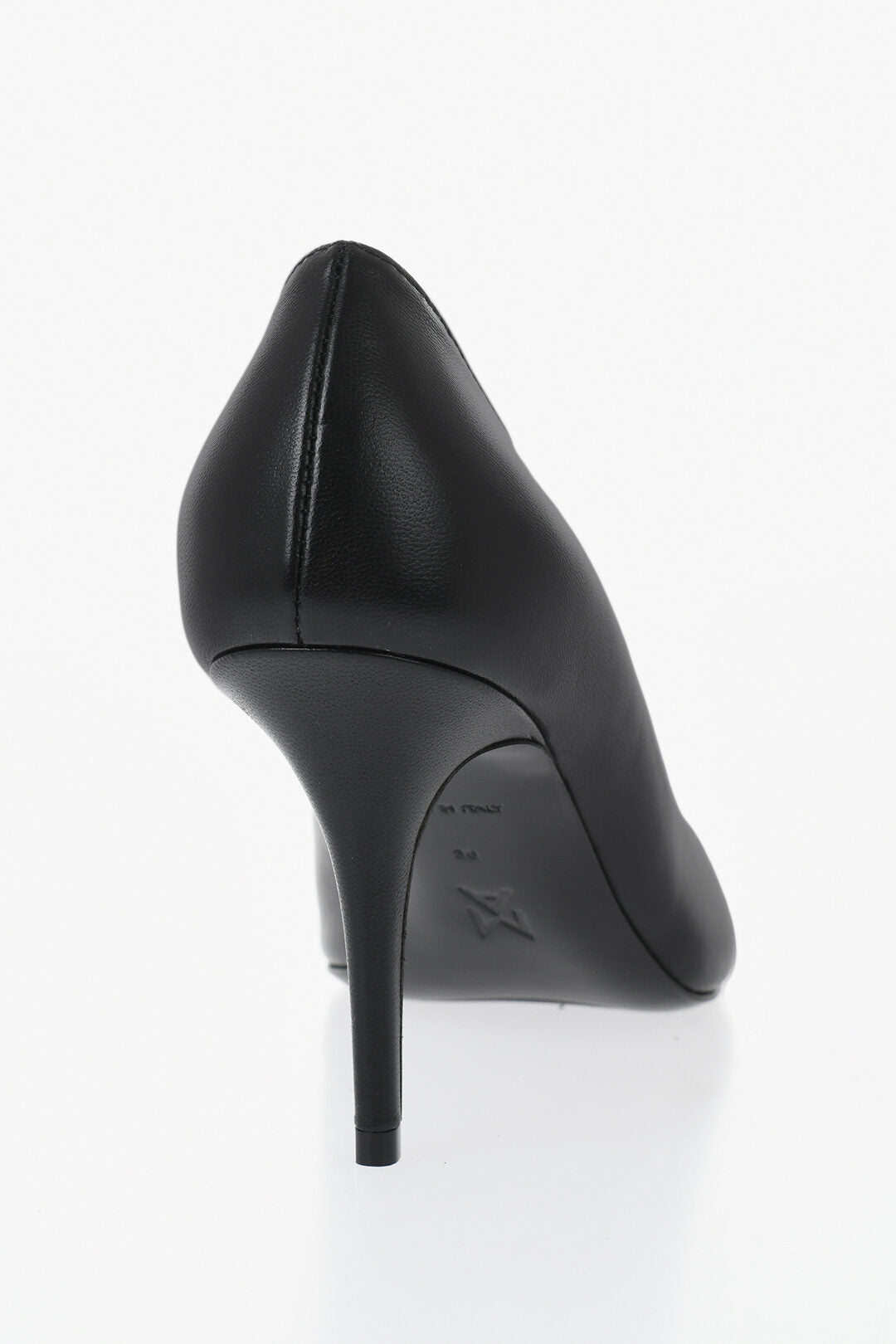 Amina Muaddi 1500~Solid-Color Leather Pumps BARBARA, 9 cm Heel, view 2