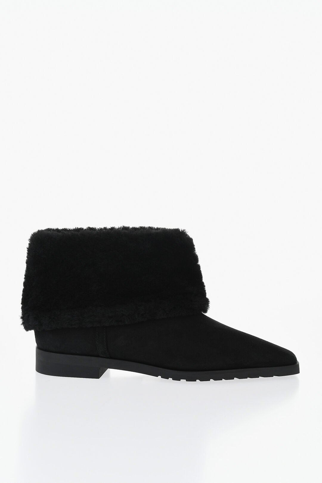 Toteme 1500~Suede Ankle Boots with Shearling Trim and Square Toe, view 2