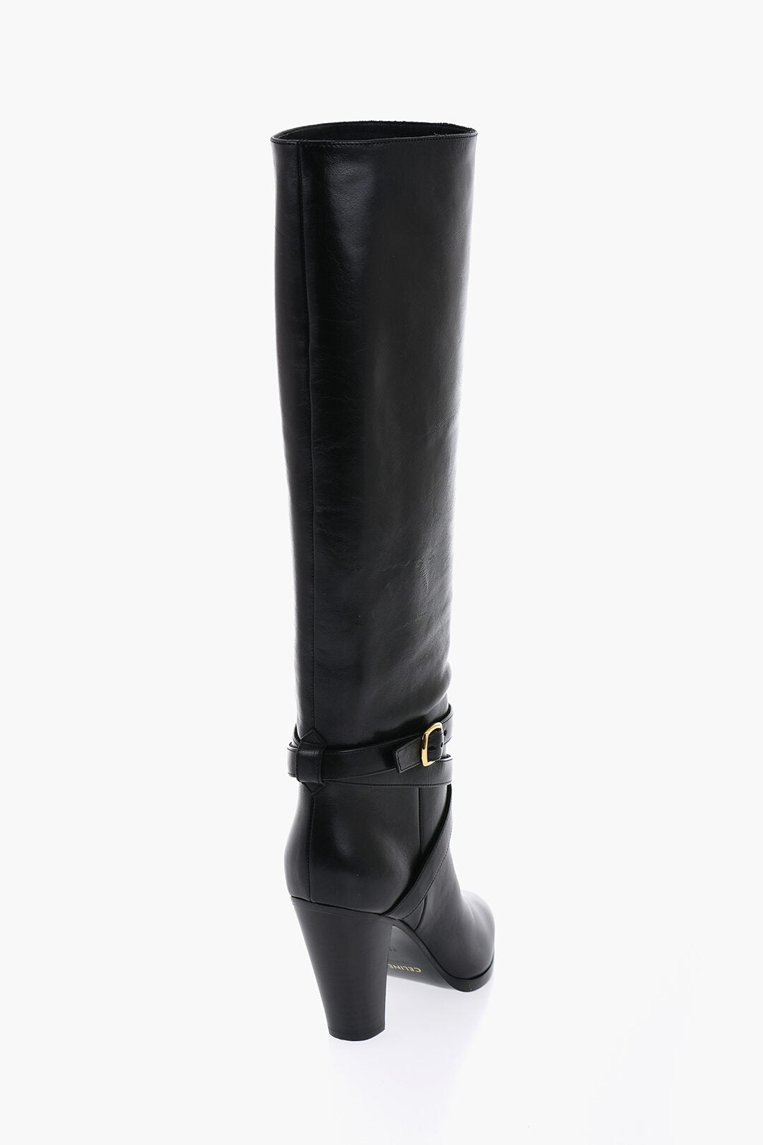 Celine 2400~Knee-Length WILTERS Leather Boots with Ankle Strap 10cm