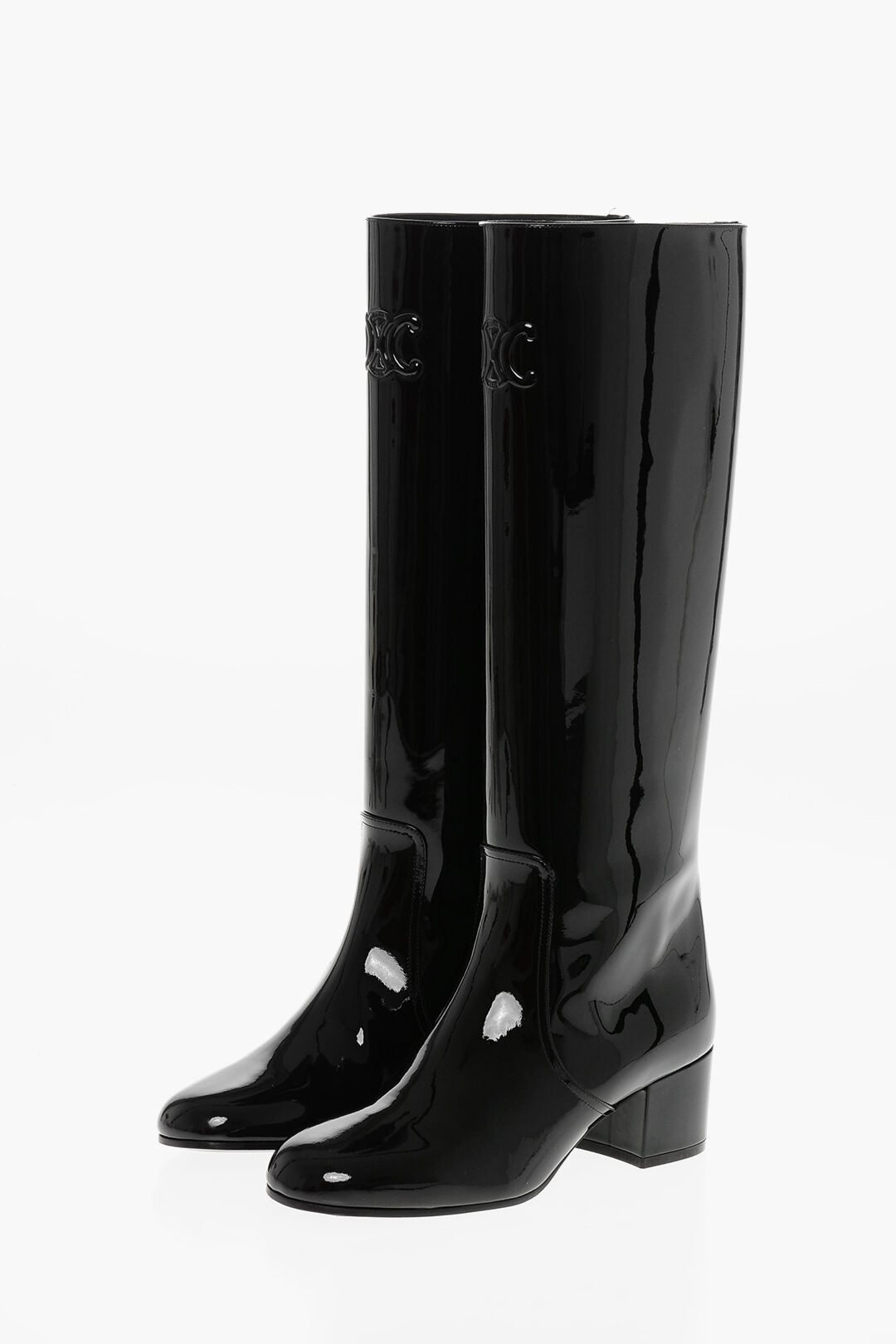 Celine 2400~Patent Leather TRIOMPHE Boots with Embossed Logo 5cm