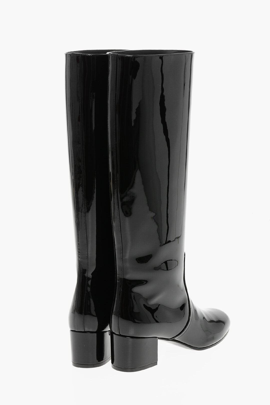 Celine 2400~Patent Leather TRIOMPHE Boots with Embossed Logo 5cm, view 2