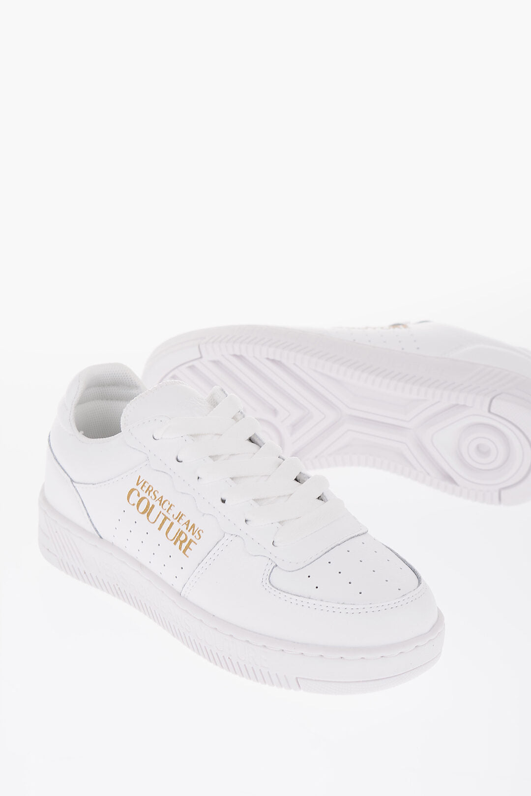 Versace 2405~JEANS COUTURE Leather Low-Top Sneakers MEYSSA with Glitter Logo Detail