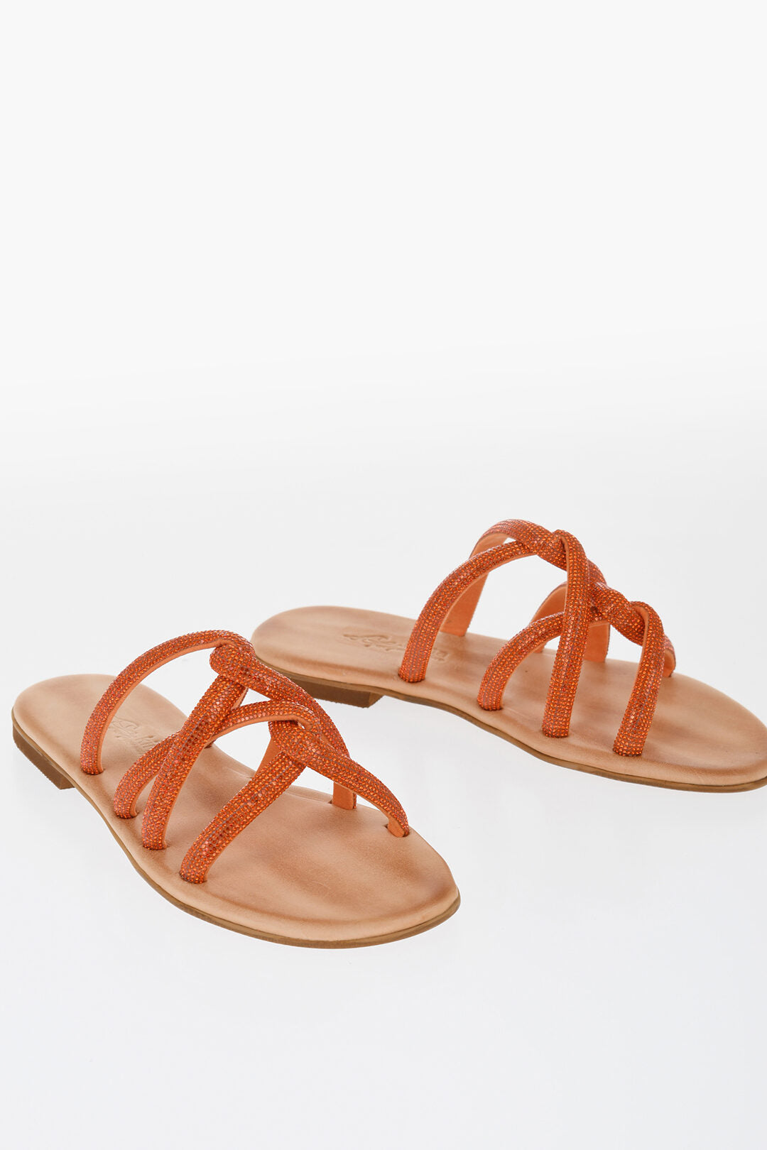 Kima 2950~Flat Sandals TASO in Solid Color with Strap Embellished with Strass