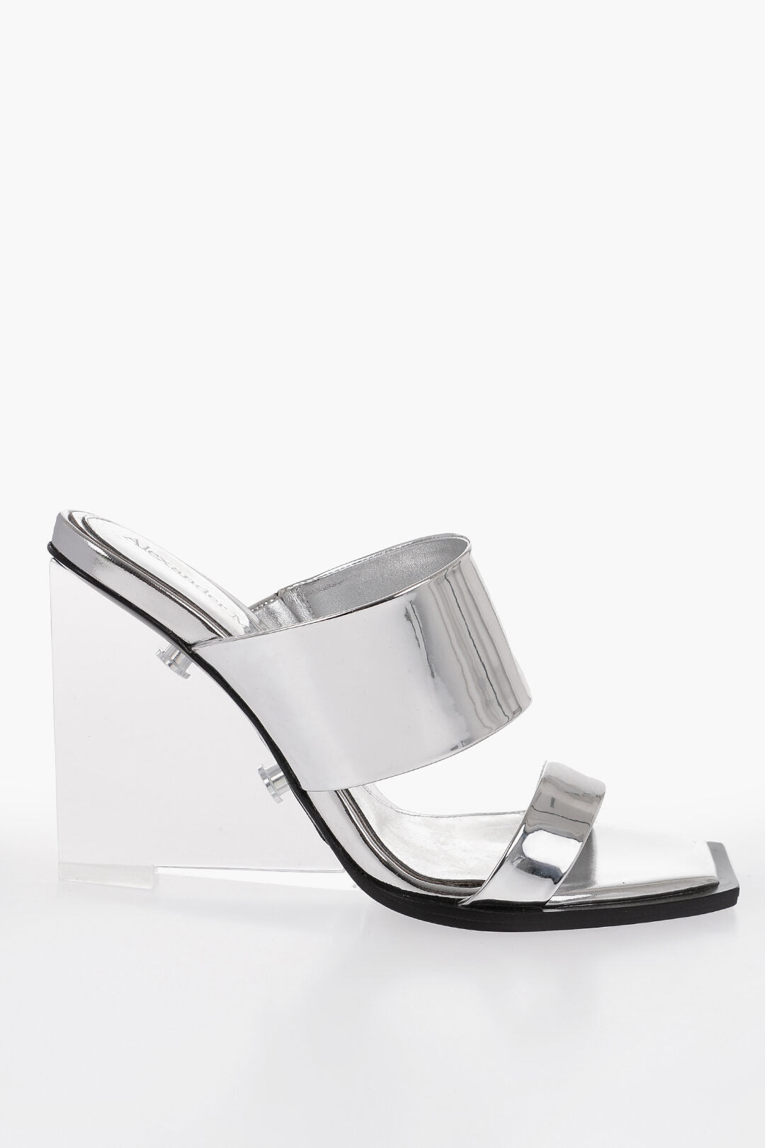 Alexander McQueen 3050~Metallic Effect Sandals With 10 cm Transparent Wedge, view 2
