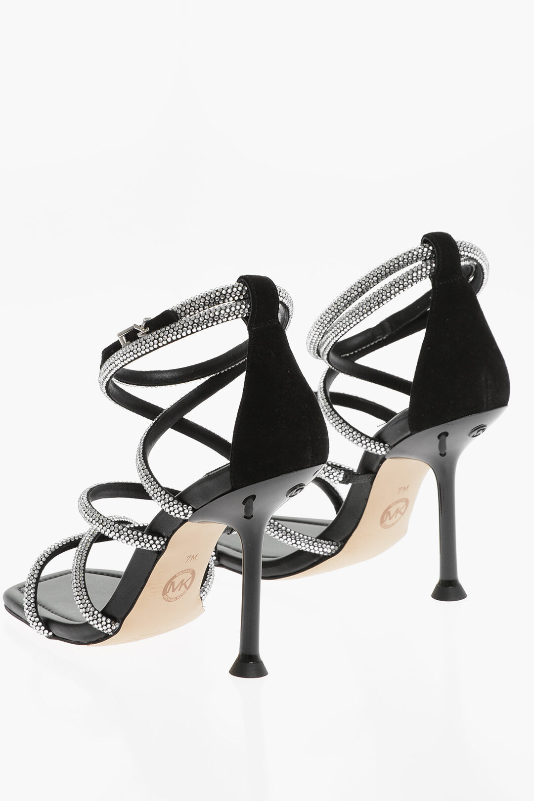 Michael Kors 3050~MICHAEL All-Over Rhinestone Sude IMANI STRAPPY Ankle Strap Sandals 10,5cm