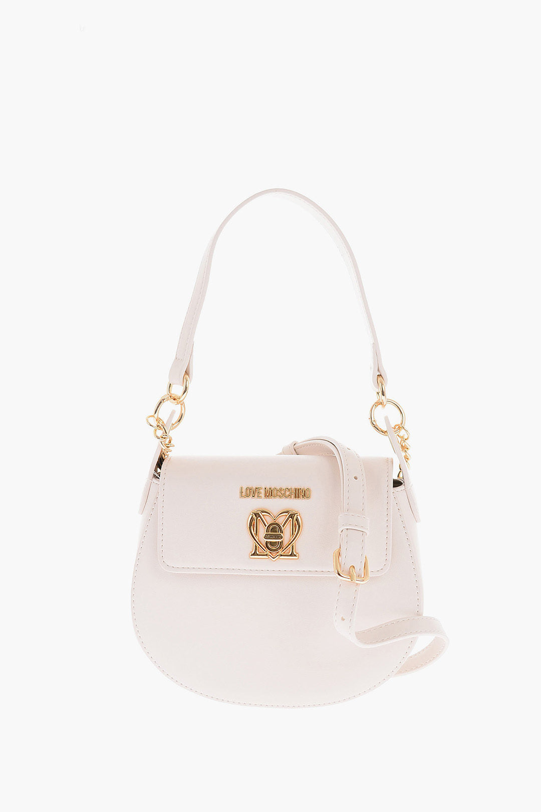 Moschino 0405~LOVE Faux Leather Mini Saddle Bag with Gold Turn Lock Closure
