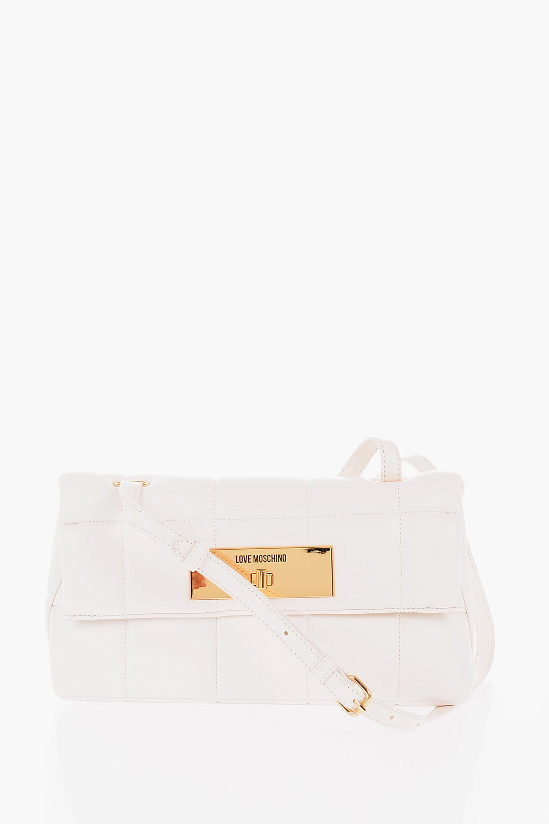 Moschino 0405~LOVE Quilted Faux Leather Shoulder Bag with Gold Turn-Lock Closure