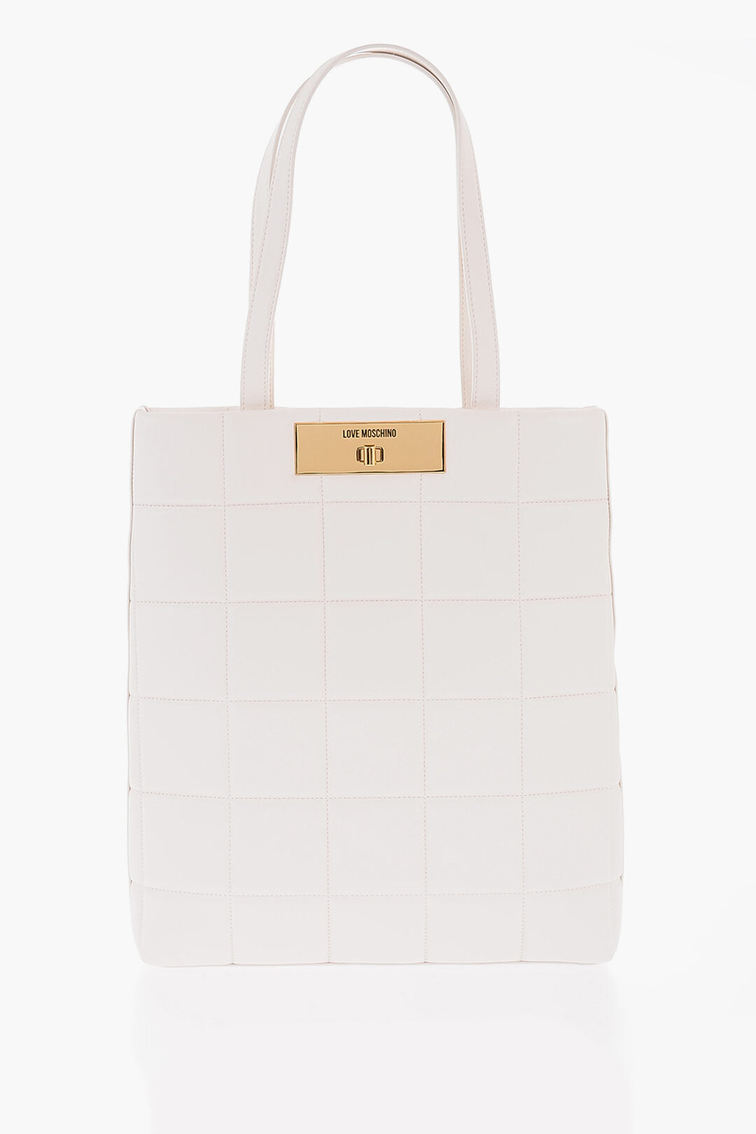 Moschino 0405~LOVE Quilted Vegan Leather Tote Bag with Turn Lock Closure