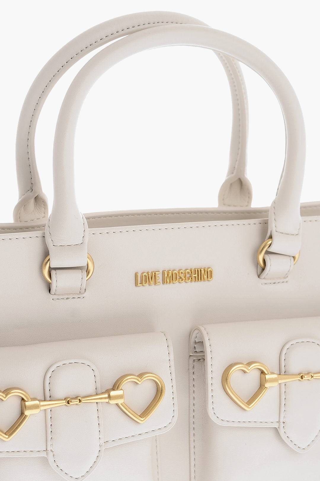 Moschino 0500~Eco Leather Tote Bag with Double Pocket and Gold Clasp, view 2