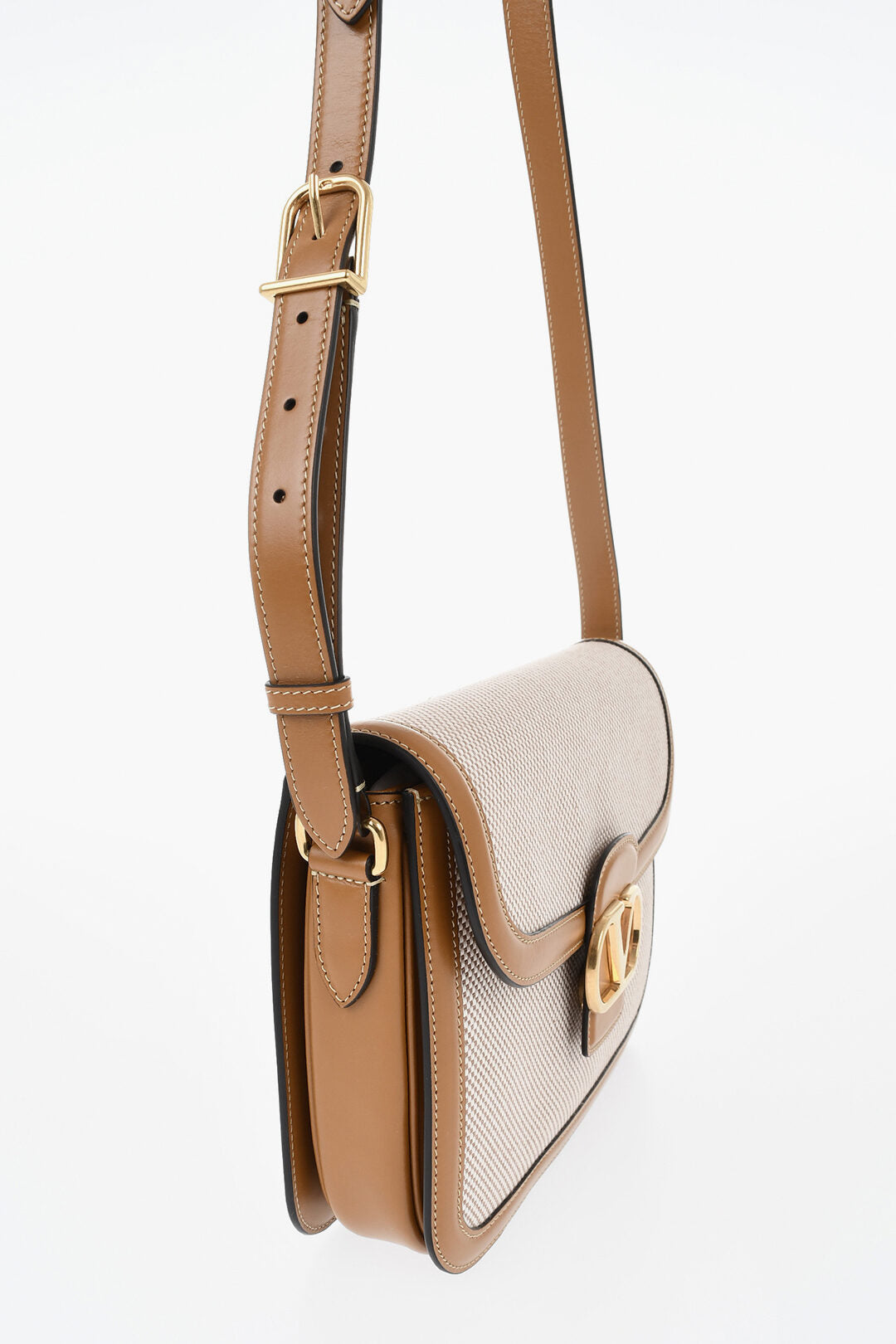 Valentino 0500~GARAVANI Two-Tone Crossbody Bag In Canvas With Leather Trims