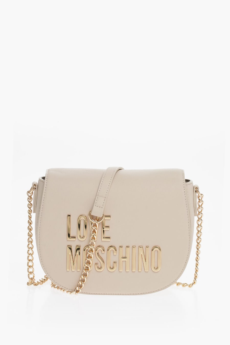 Moschino 0500~LOVE Eco Leather Saddle Bag with Chain and Large Gold Logos
