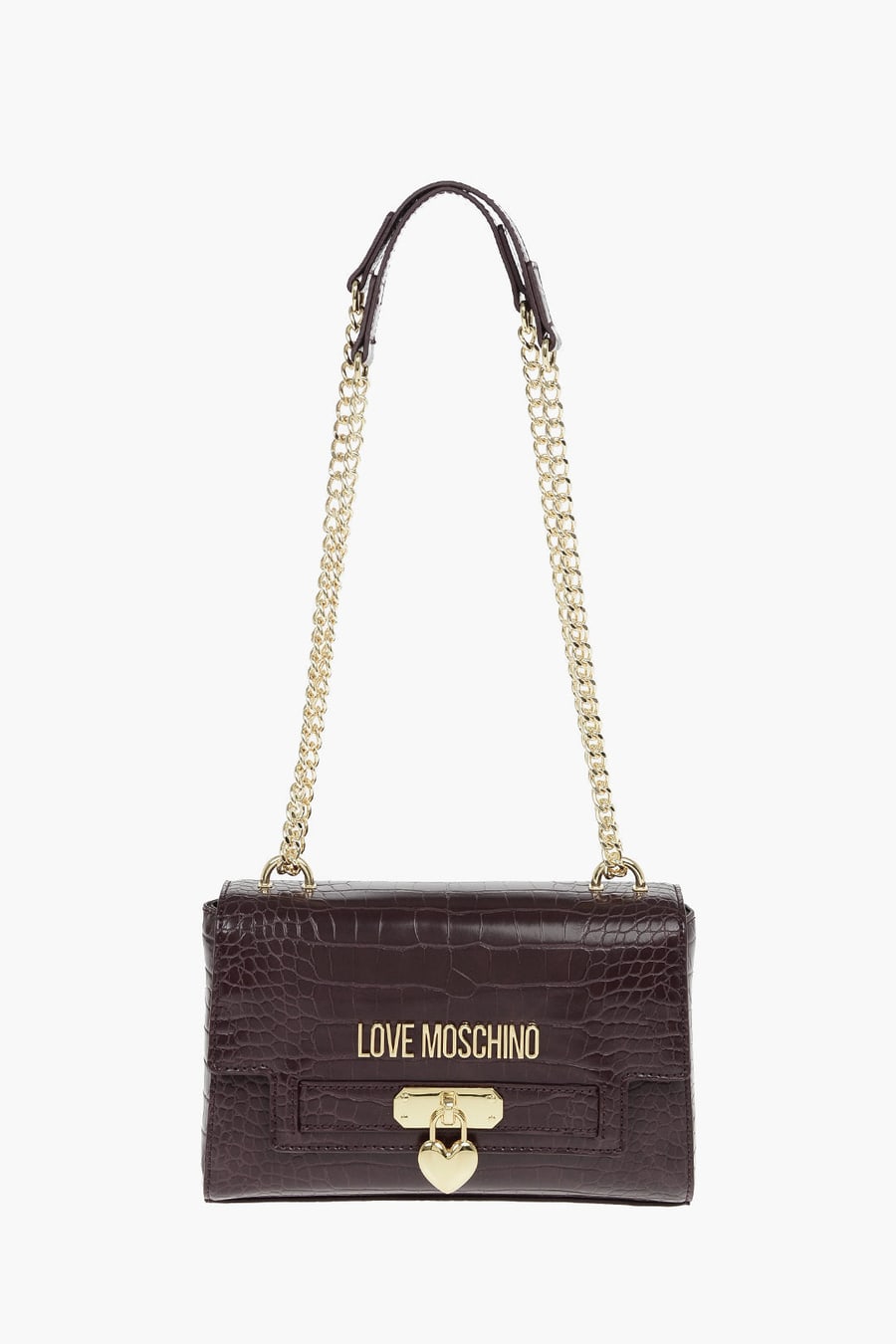 Moschino 0550~LOVE Crocodile-Print Eco-Leather Shoulder Bag