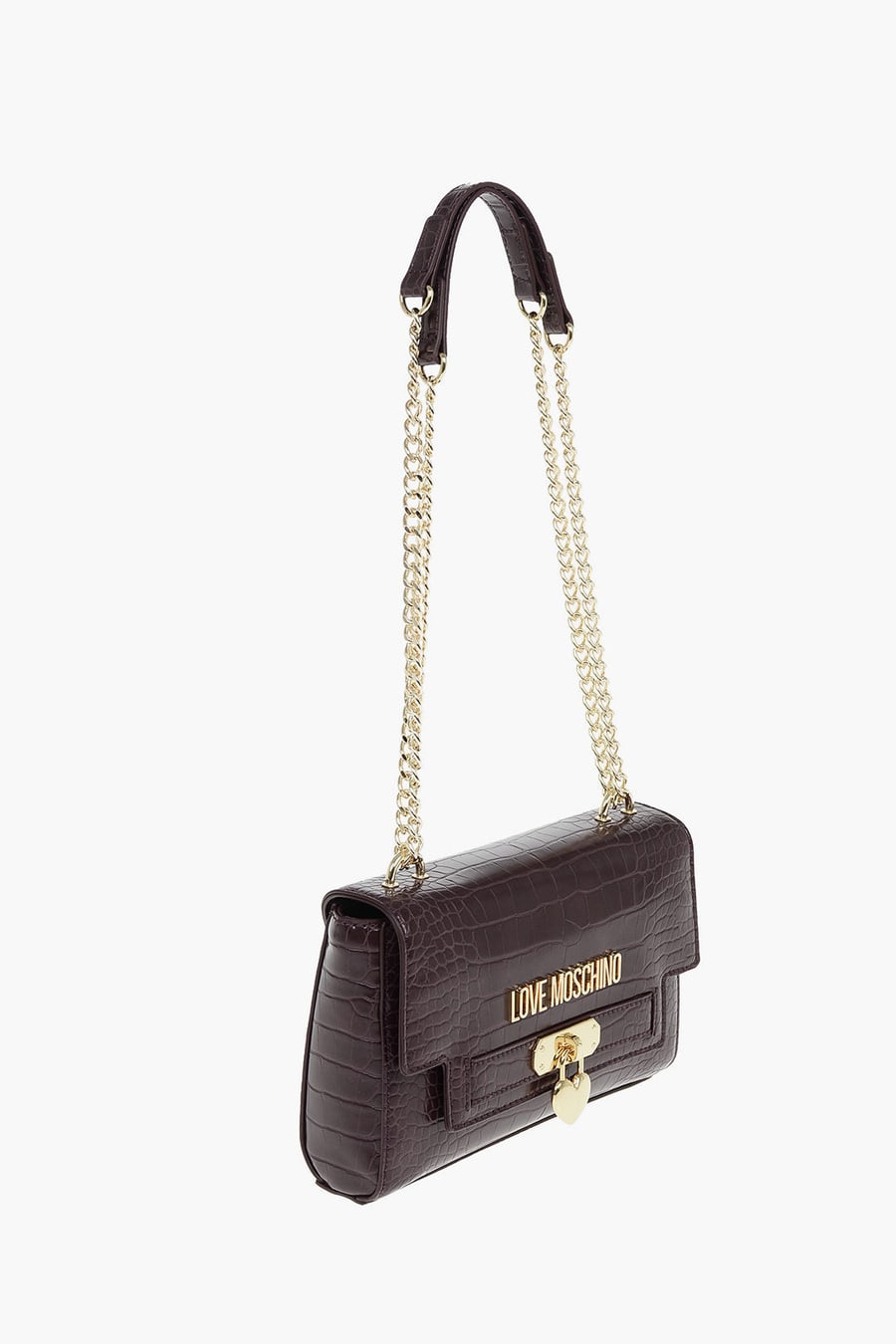 Moschino 0550~LOVE Crocodile-Print Eco-Leather Shoulder Bag, view 3