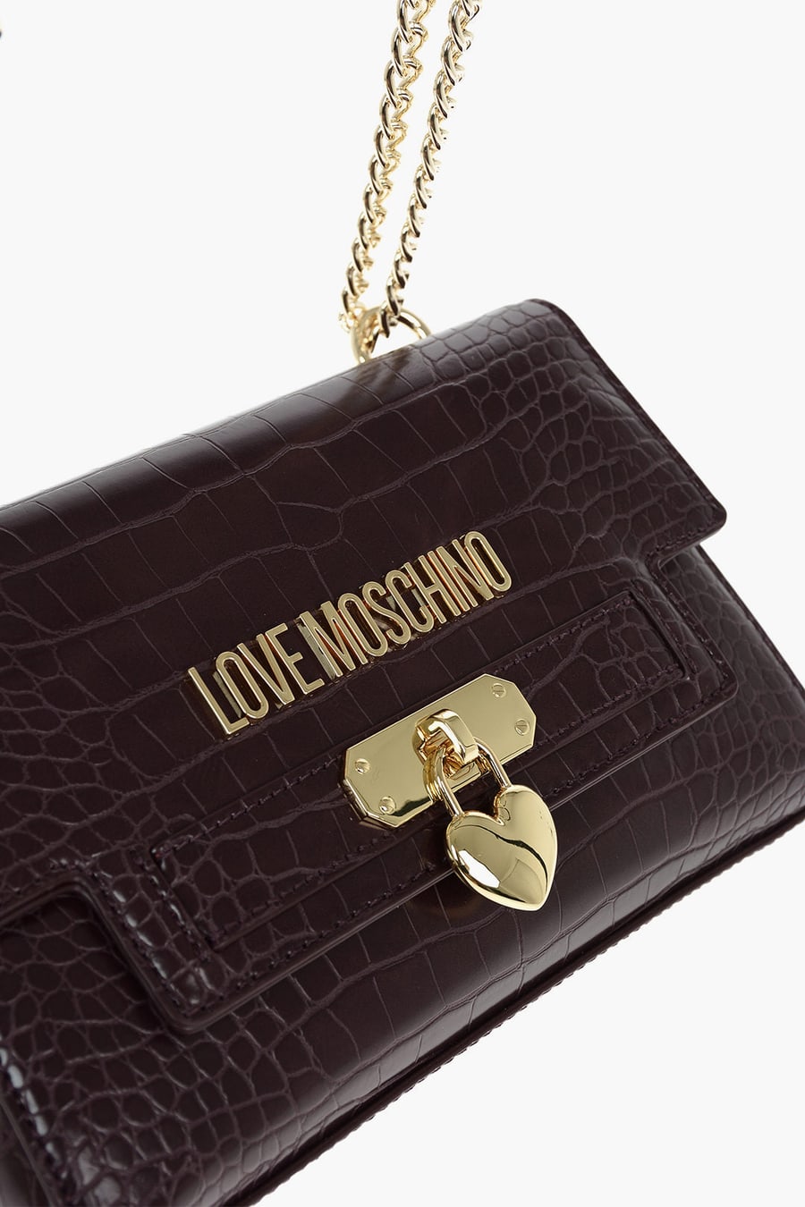 Moschino 0550~LOVE Crocodile-Print Eco-Leather Shoulder Bag, view 4