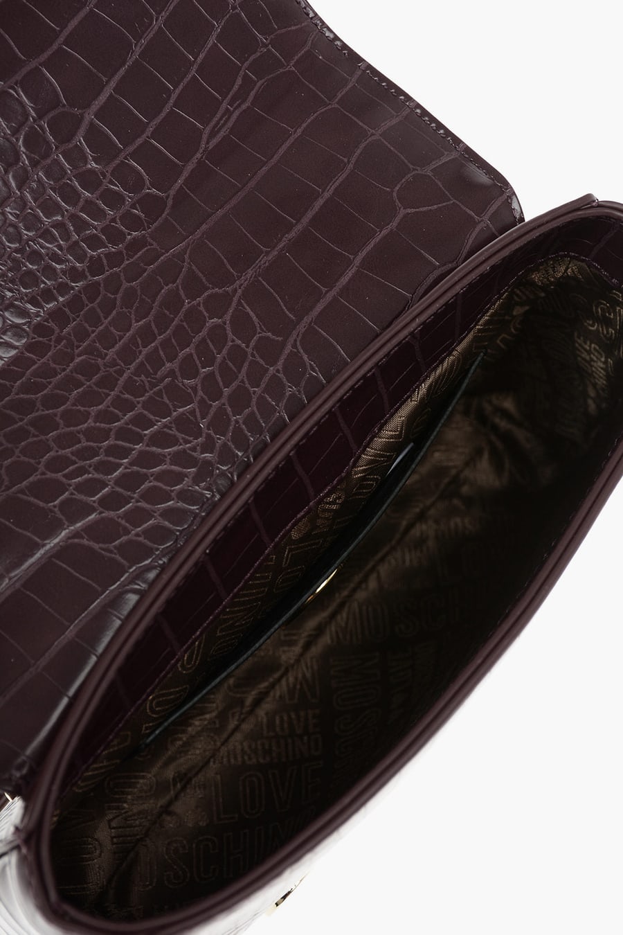 Moschino 0550~LOVE Crocodile-Print Eco-Leather Shoulder Bag, view 5