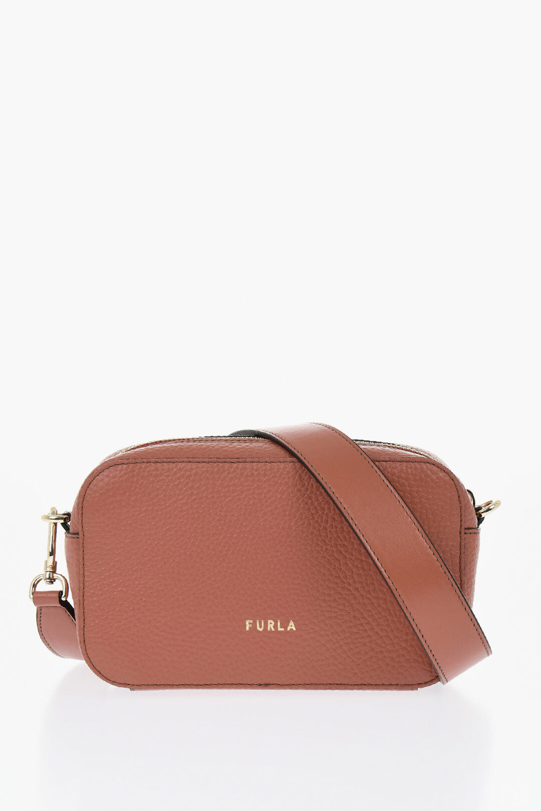 Furla 0950~Hammered Leather Crossbody Bag With Zip Closure