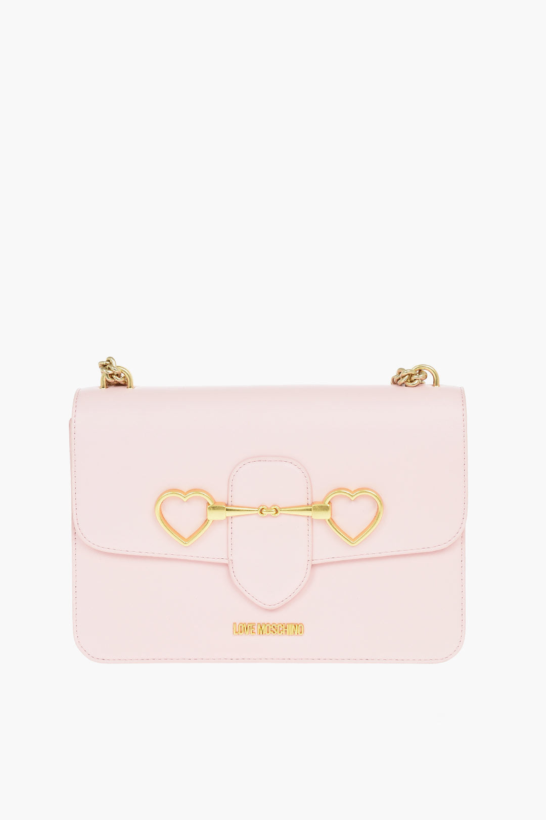Moschino 1050~LOVE Faux Leather Shoulder Bag with Gold Clamp