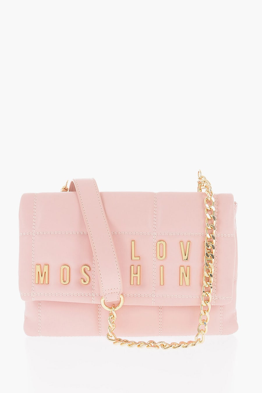 Moschino 1050~LOVE Quilted Faux Leather Bag with Removable Chain Strap