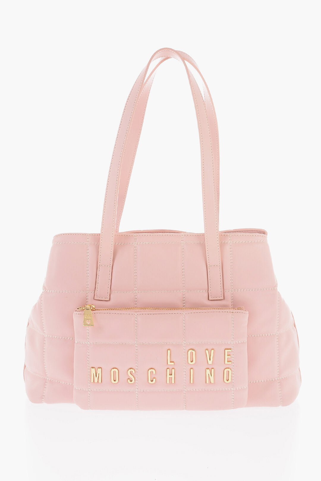 Moschino 1050~LOVE Quilted Faux Leather Shoulder Bag with Gold Logo