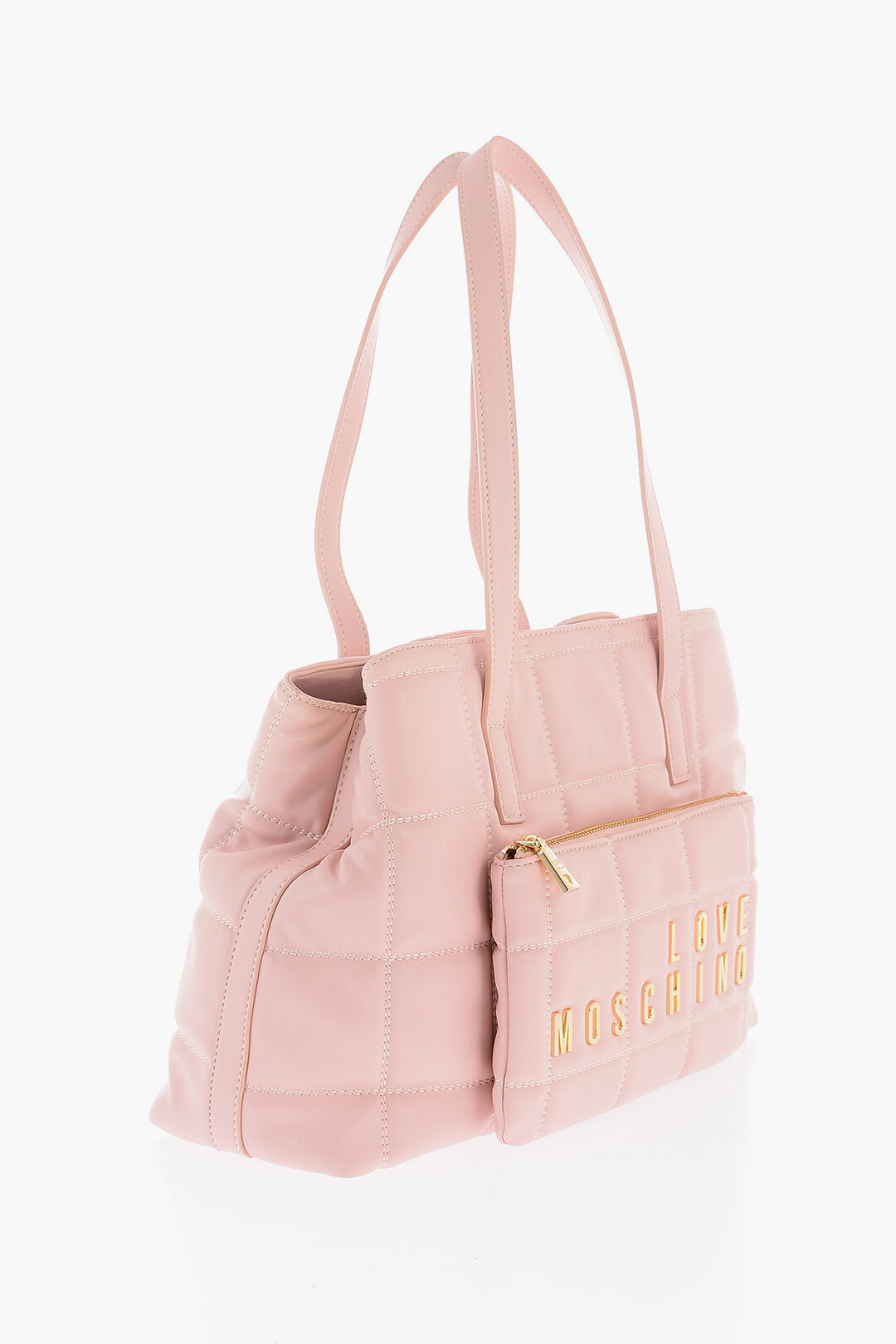 Moschino 1050~LOVE Quilted Faux Leather Shoulder Bag with Gold Logo, view 2
