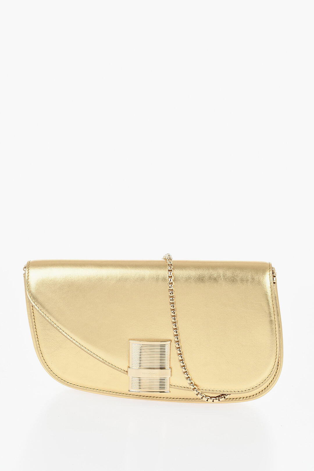 Ferragamo 1300~Metallic Leather Shoulder Bag FIAMMA With Chain Strap