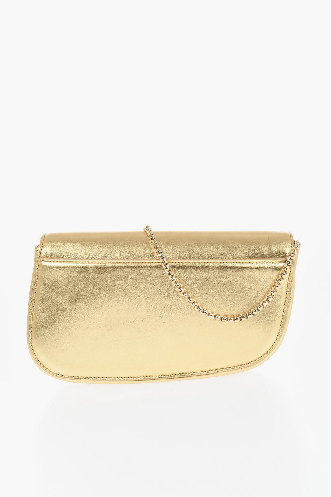 Ferragamo 1300~Metallic Leather Shoulder Bag FIAMMA With Chain Strap, view 2