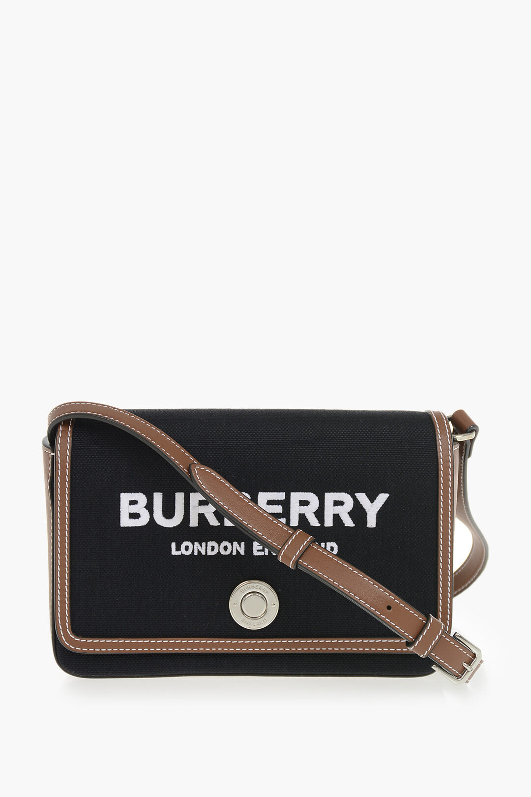 Burberry 1500~Fabric And Leather Shoulder Bag With Embroidered Logo