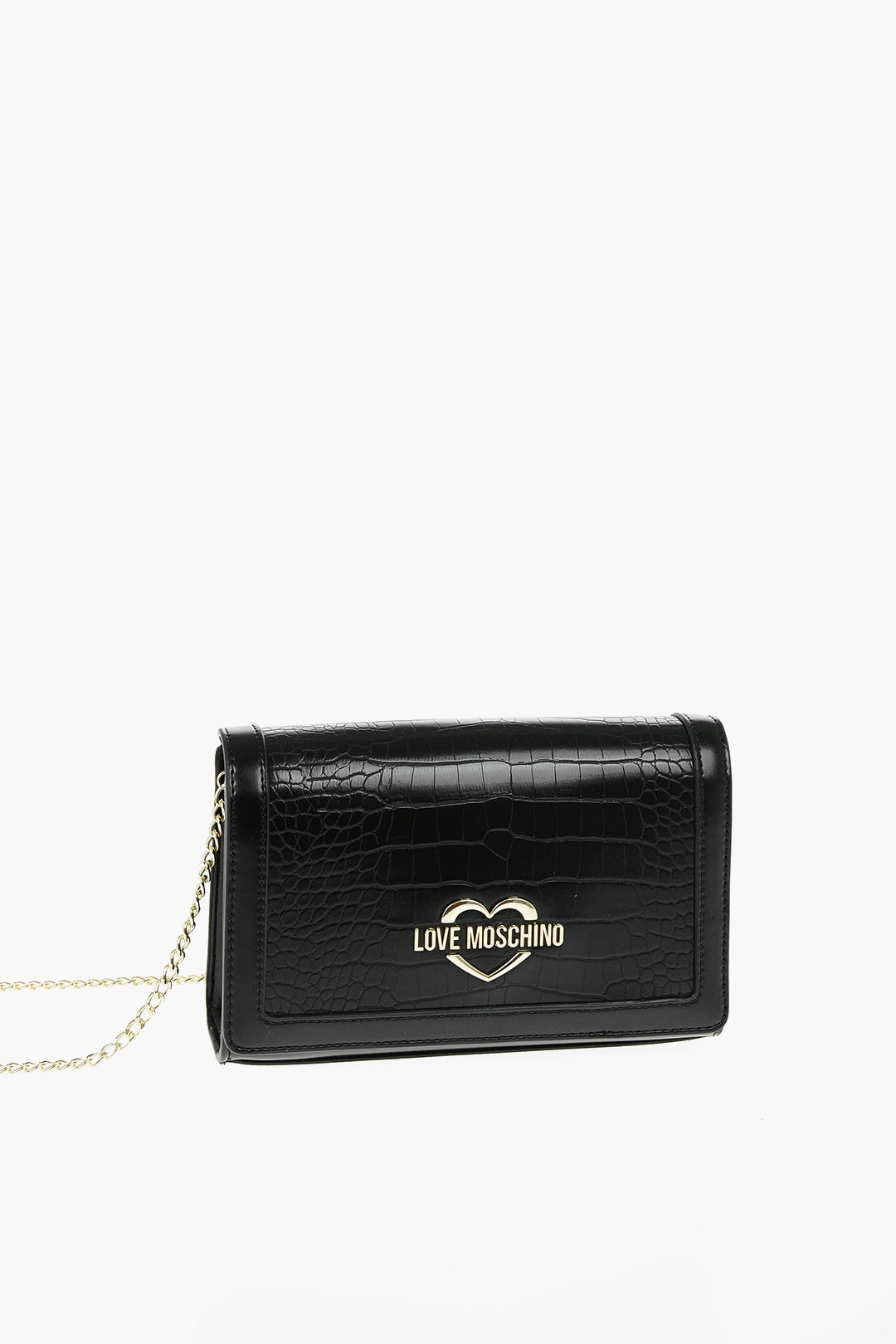 Moschino 1500~LOVE Faux Leather Crossbody Bag with Crocodile Effect